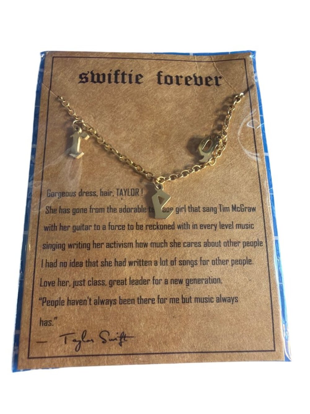 Swiftie Forever Taylor Swift Necklace Gold Tone REP Dangles Quote Hairstyles NEW